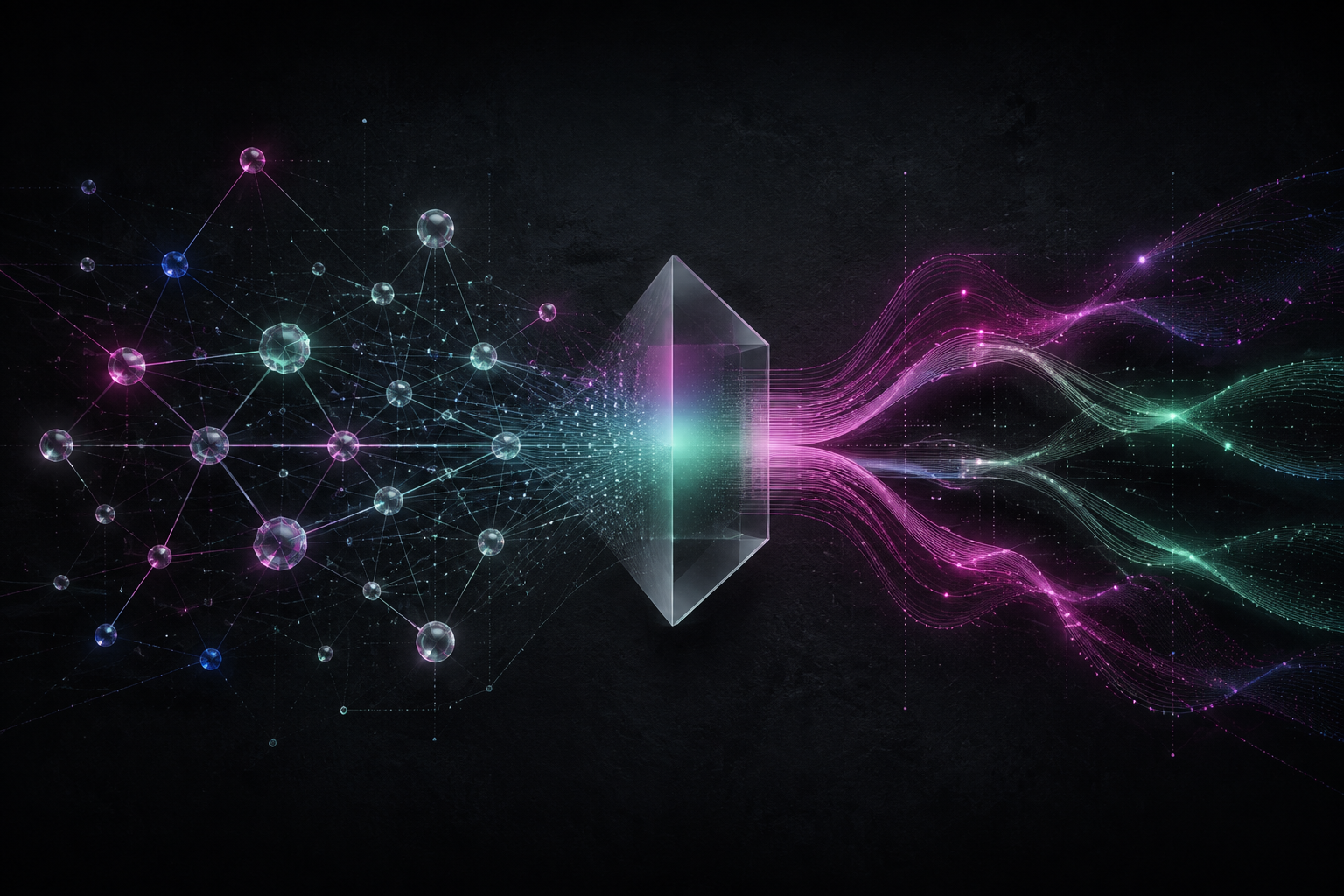Abstract network moving from AI search evidence through a permission gateway into verified website actions